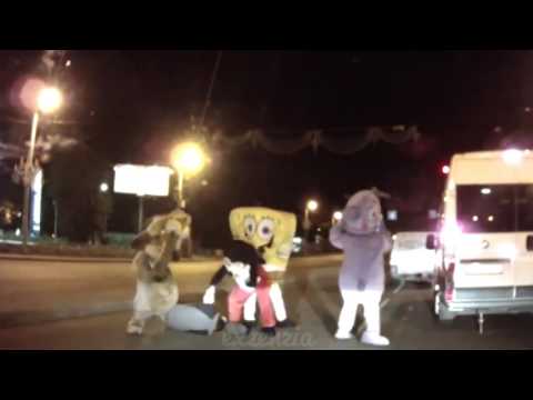 I put spongebob music over a guy getting beat up by spongebob and other cartoon characters